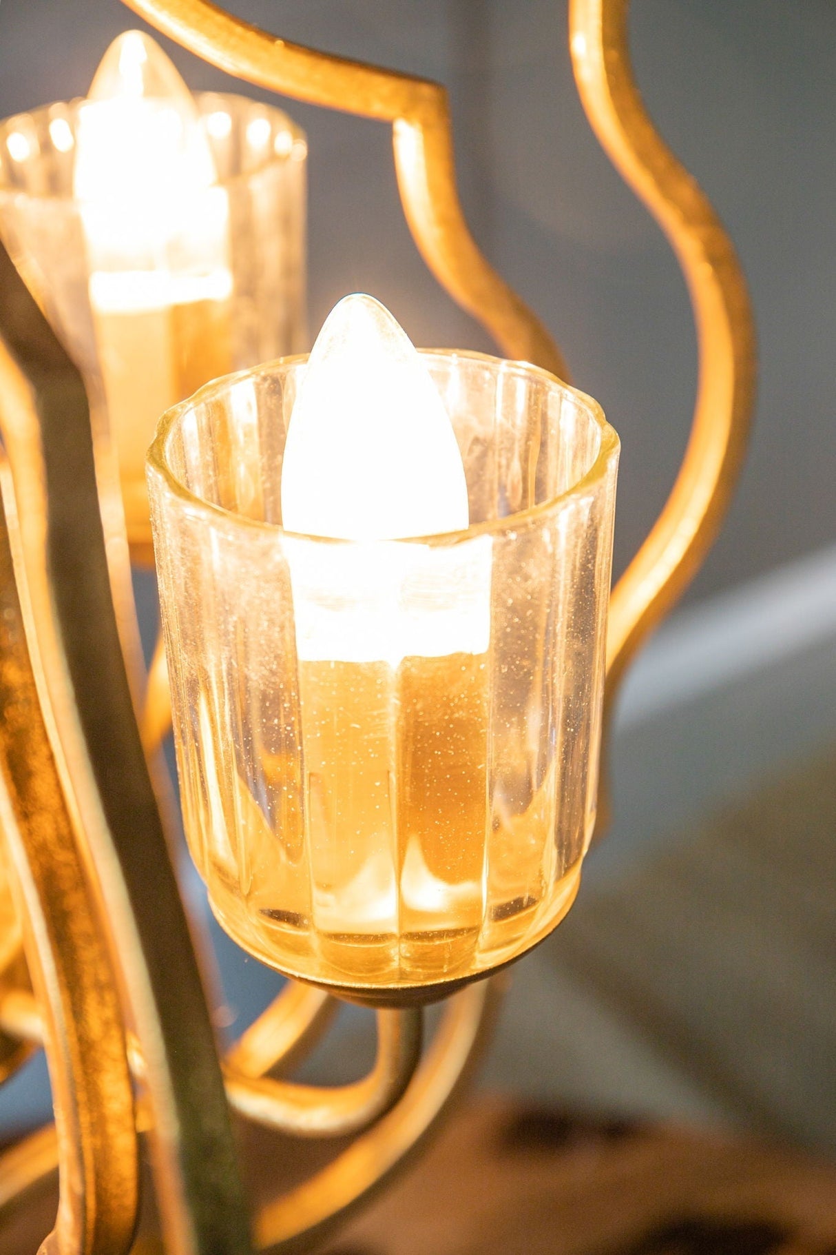 4 Light Metal Chandelier with Adjustable Chain - Gold