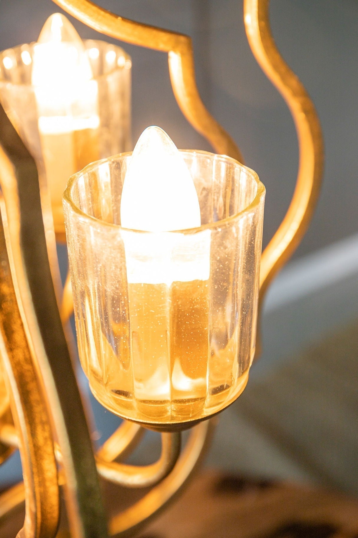 4 Light Metal Chandelier with Adjustable Chain - Gold