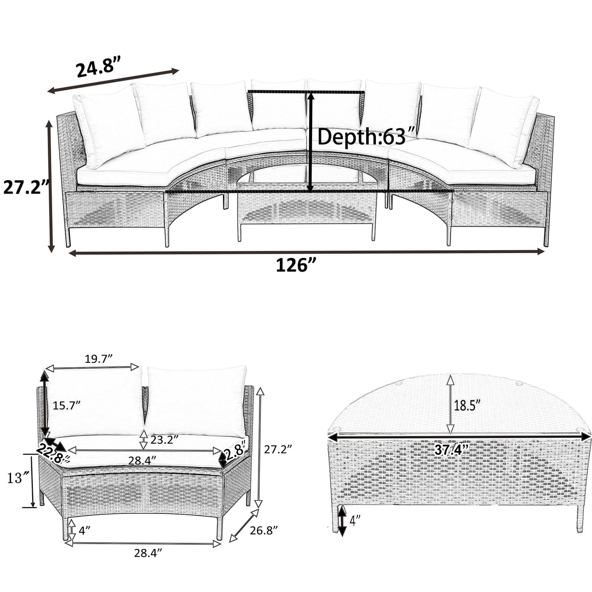 TOPMAX 5-Piece Gray PE Rattan Outdoor Patio Sofa Set