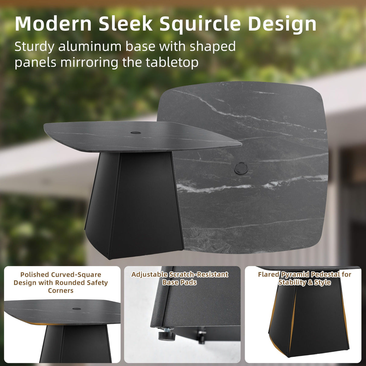 Outdoor Patio Dining Set, Squircle Dining Table, Dining Chairs With Sunbrella Cushions