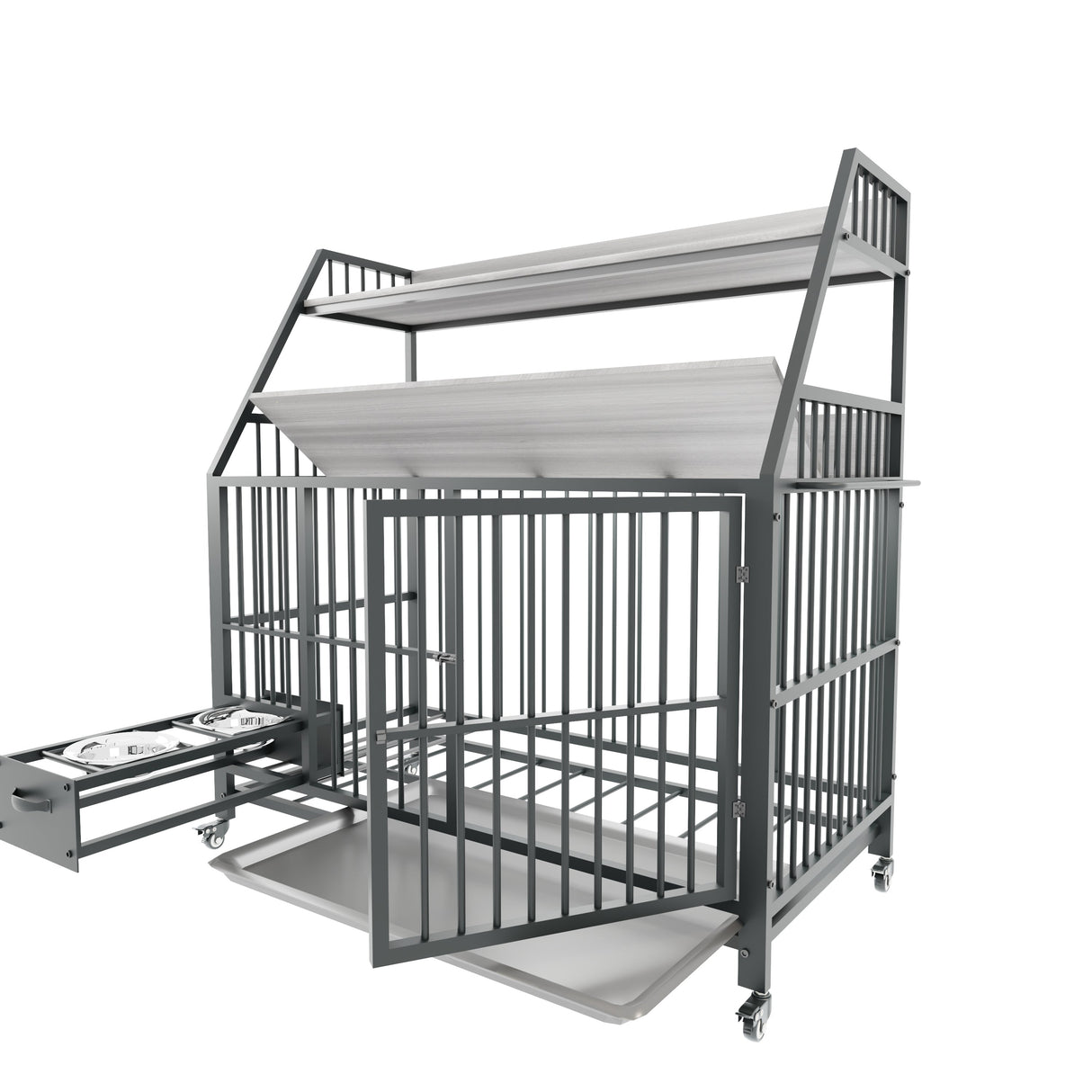Large Pet Cage with Storage Rack and Stainless Steel Basins