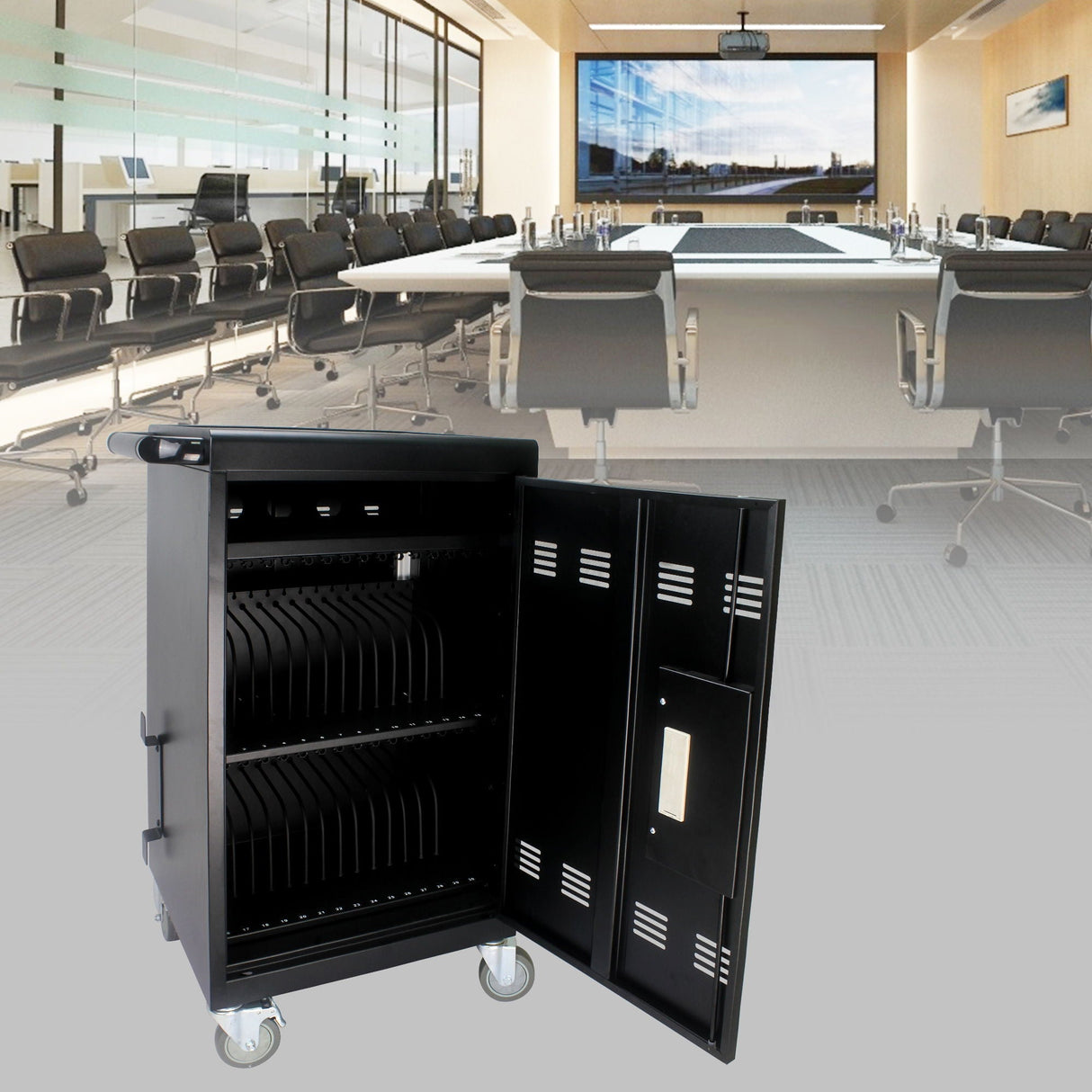 Mobile Charging Cart and Cabinet for Tablets and Laptops - 30 Device Capacity