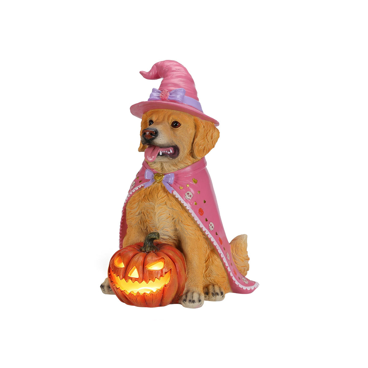 Halloween Golden Retriever Dog Statue with Light-Up Pumpkin - Multicolor