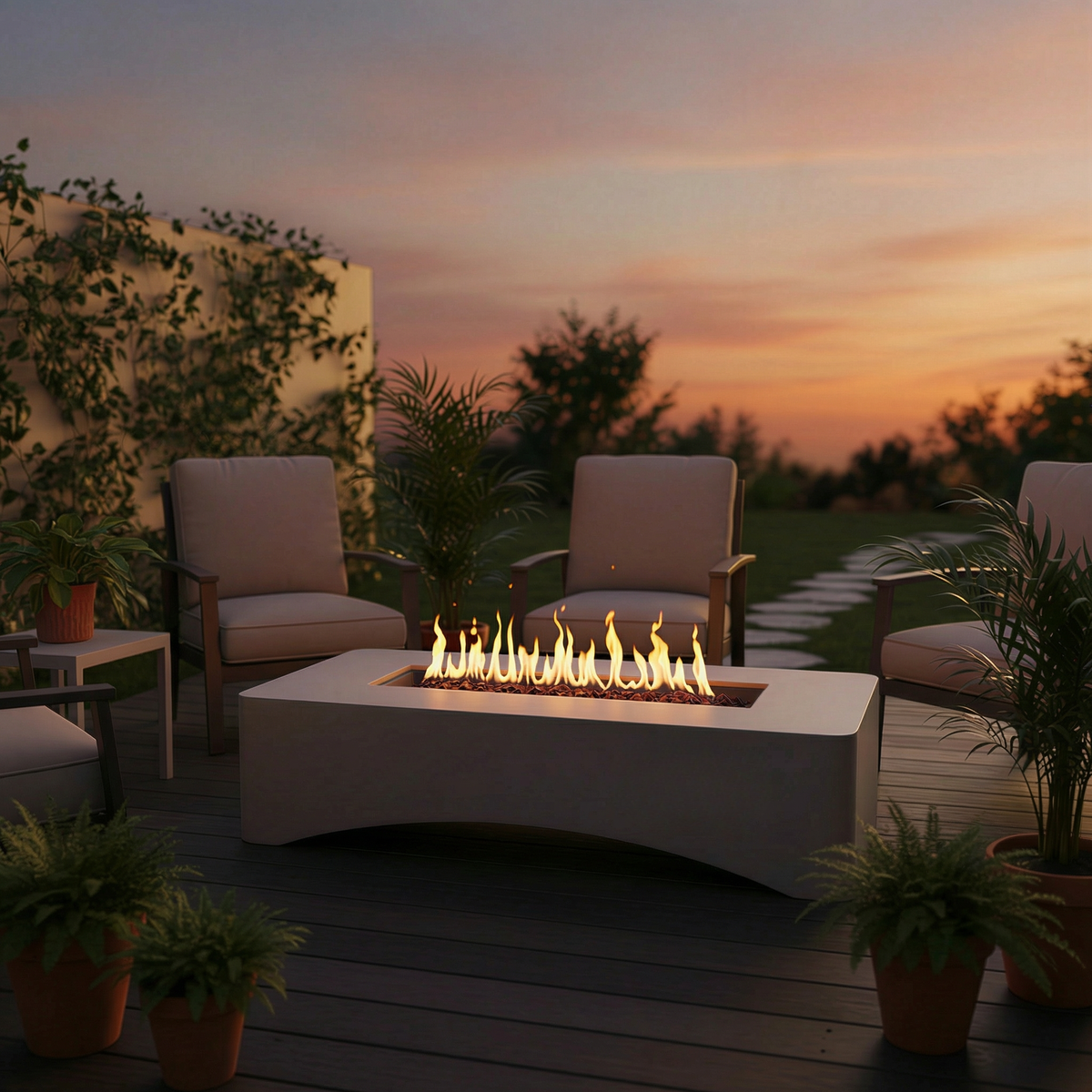 56' Propane Fire Pit Table - Rectangular Outdoor Gas Fire Pit