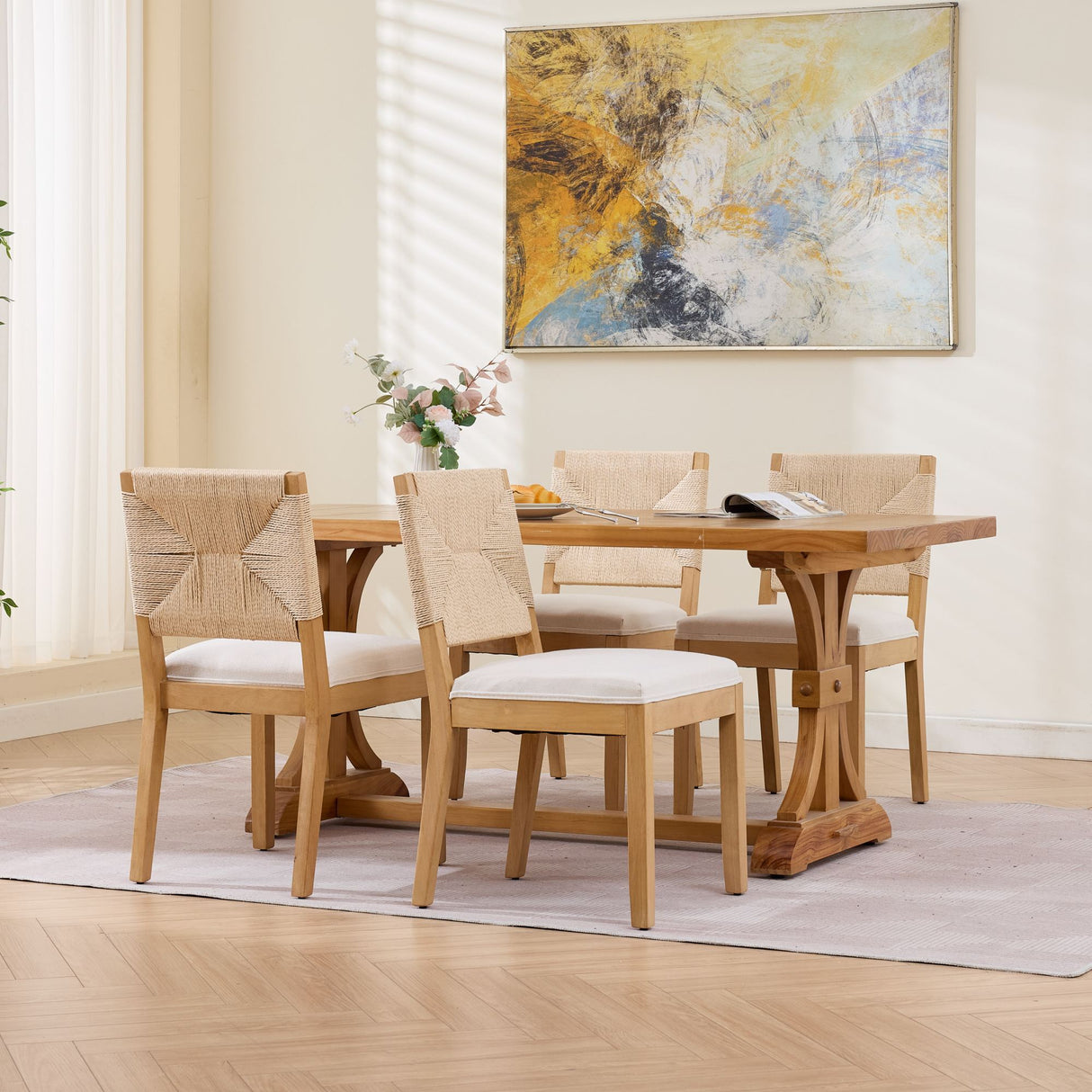 Mid-Century Modern Rope Rattan Dining Chairs Set of 2