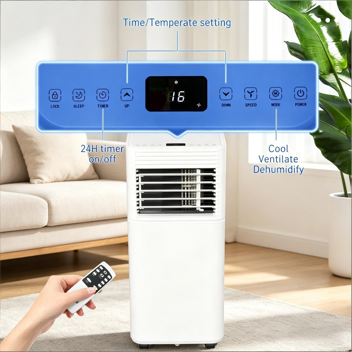 4-in-1 Versatile Mobile Air Conditioner with LED Display - Black & White