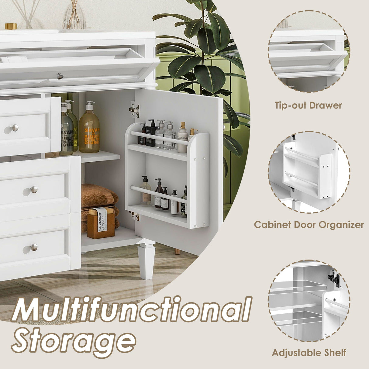 Bathroom Vanity With Top Sink, 2 Drawers And Tip Out Drawer