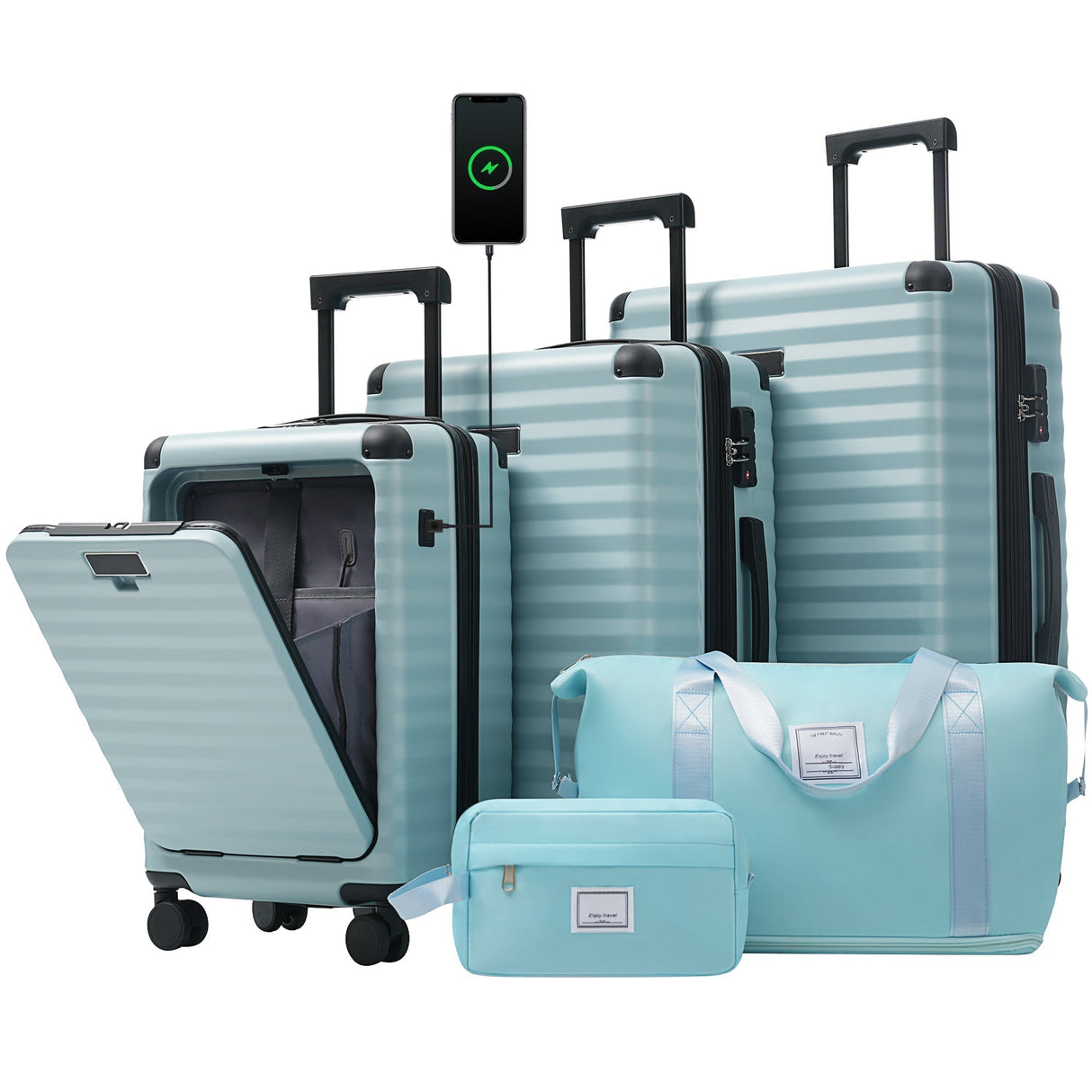 Deluxe 5-Piece Hard Side Luggage Set with USB and TSA Security