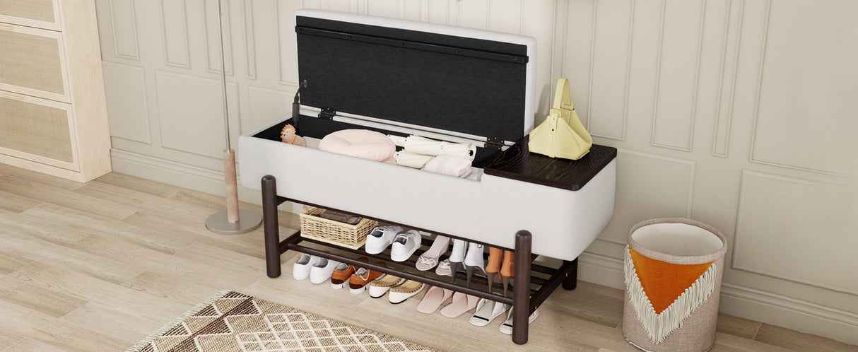 TREXM Farmhouse Upholstered Storage Bench with Hidden Compartment - Espresso