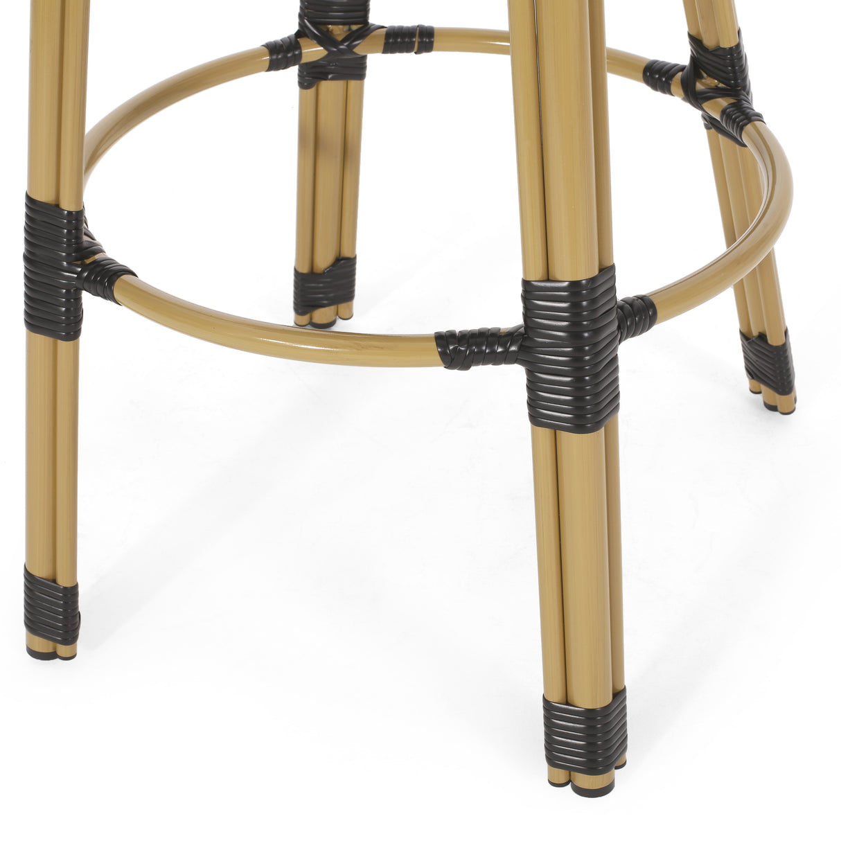 29.5" outdoor pe rattan and aluminum french barstools, set of 2, black and bamboo finish