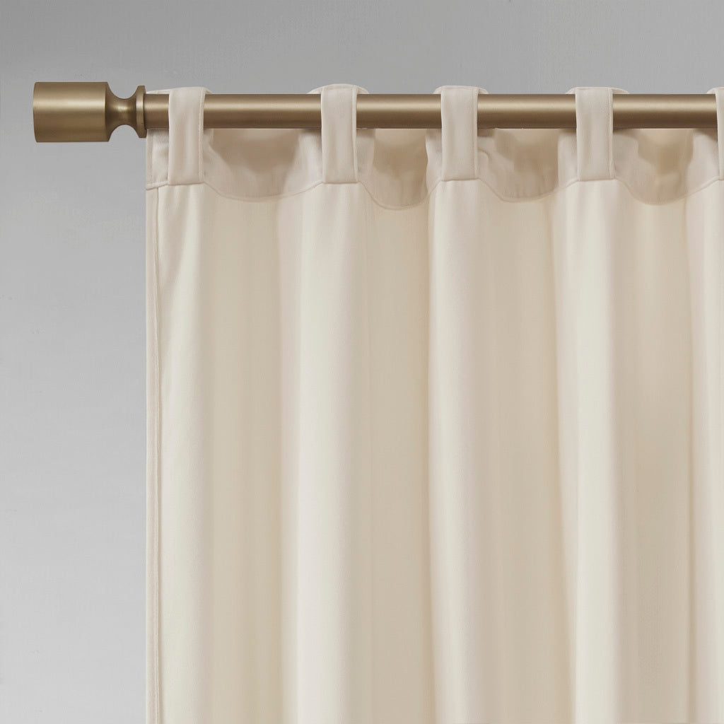 Room darkening metallic printed poly velvet rod pocket/back tab window panel pair ivory 37x63"