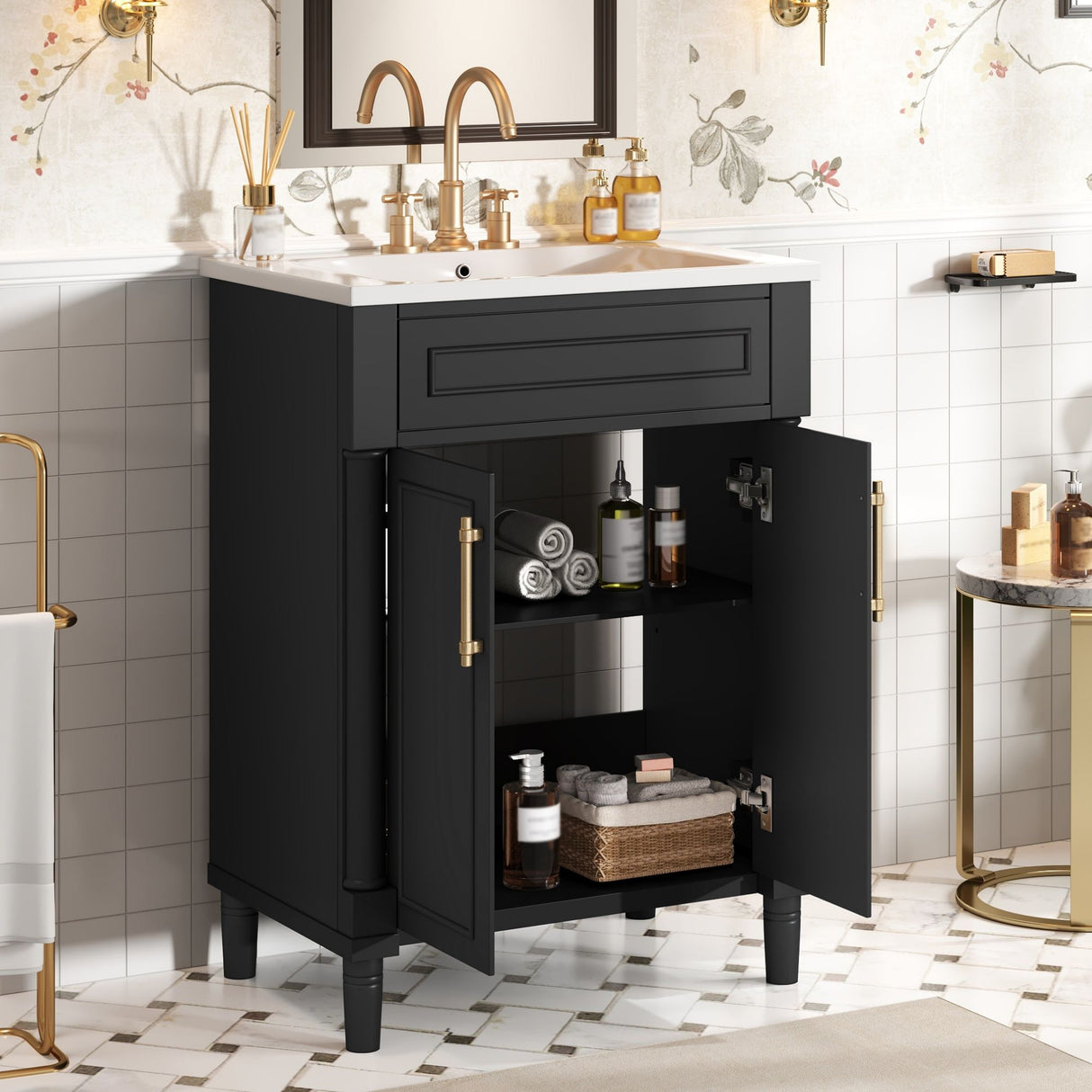 Bathroom Vanity with Integrated Sink and 2-Door Cabinet