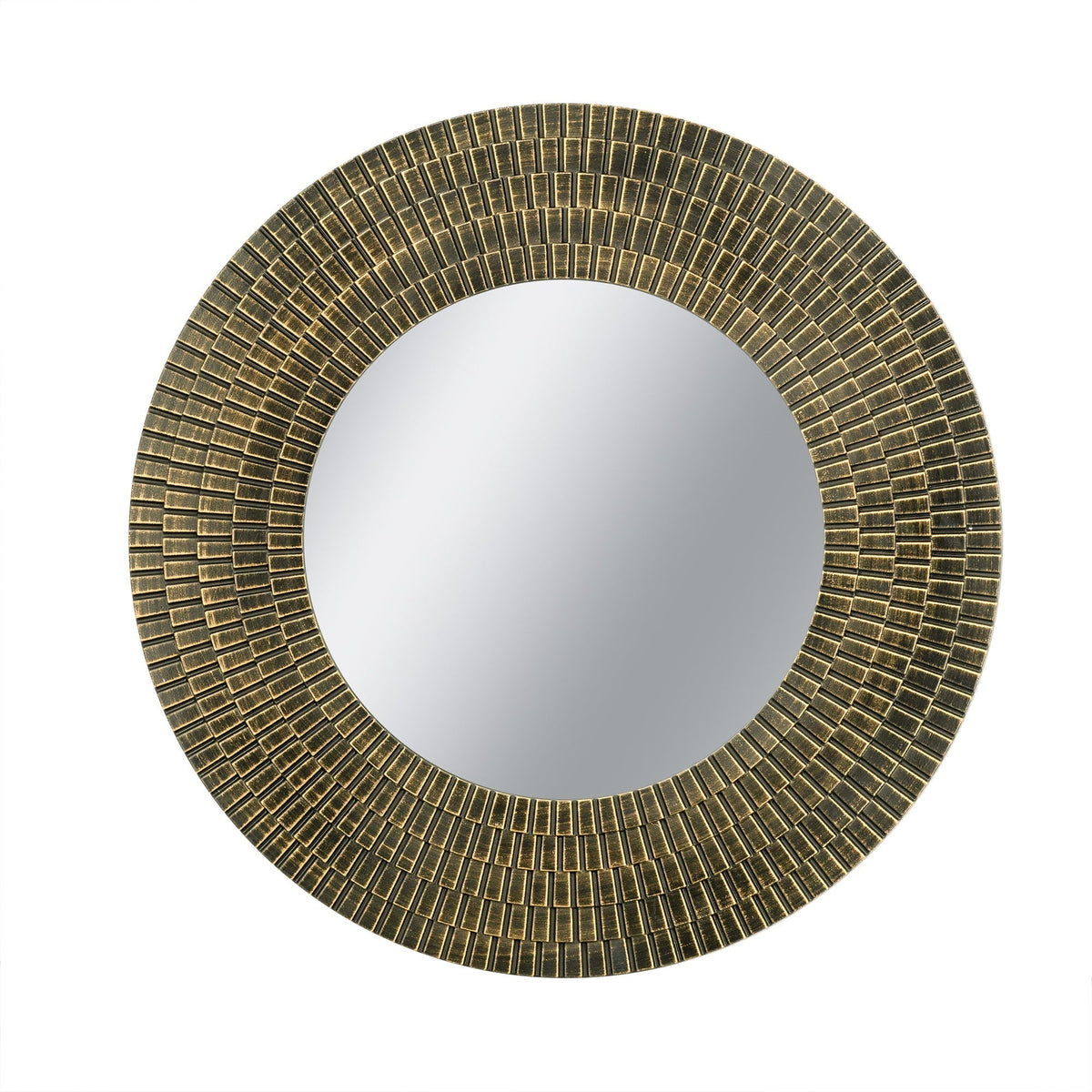 Round Gold and Black Wooden Accent Mirror with Woven Texture - 29.5"