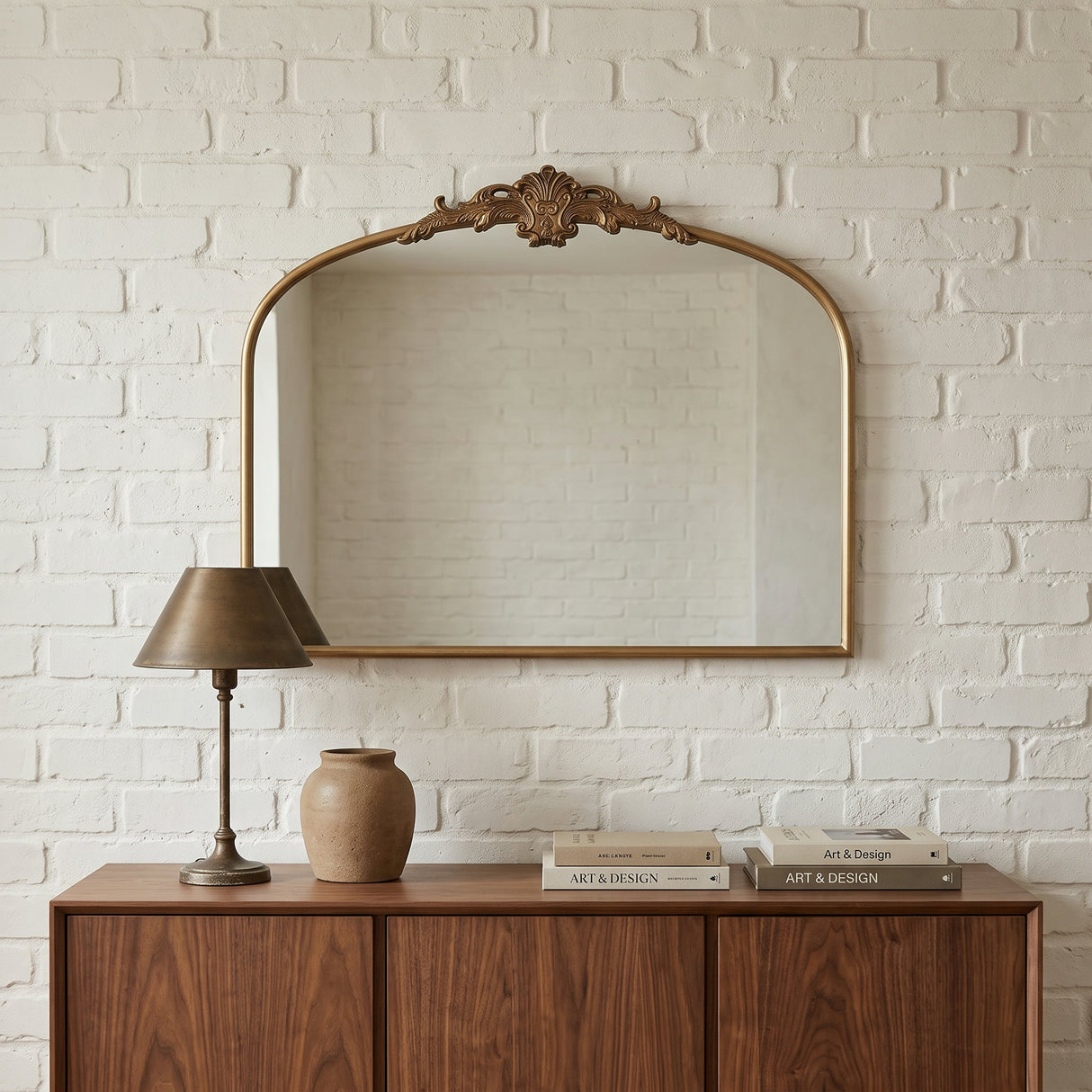 32''x24.4'' Baroque Vintage Arched Wall Mirror