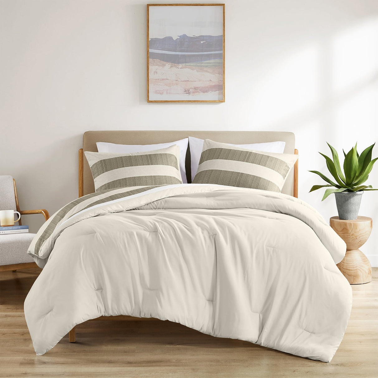 3-Piece King/Cal King Stripe Textured Print Comforter Set
