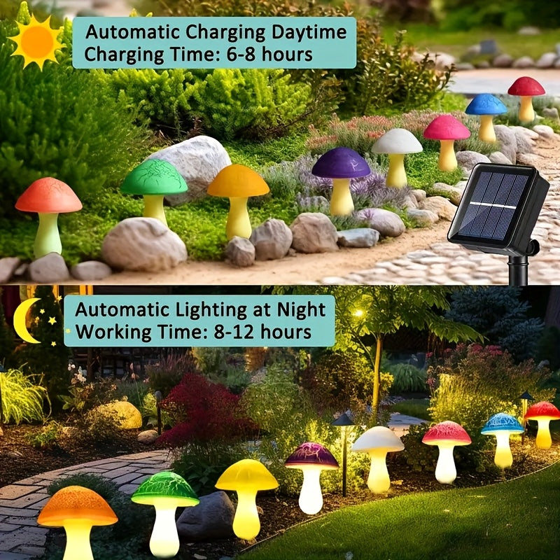 Solar Mushroom Garden Lights Outdoor, 6 LED Decorative Landscape Lights IP65 Waterproof