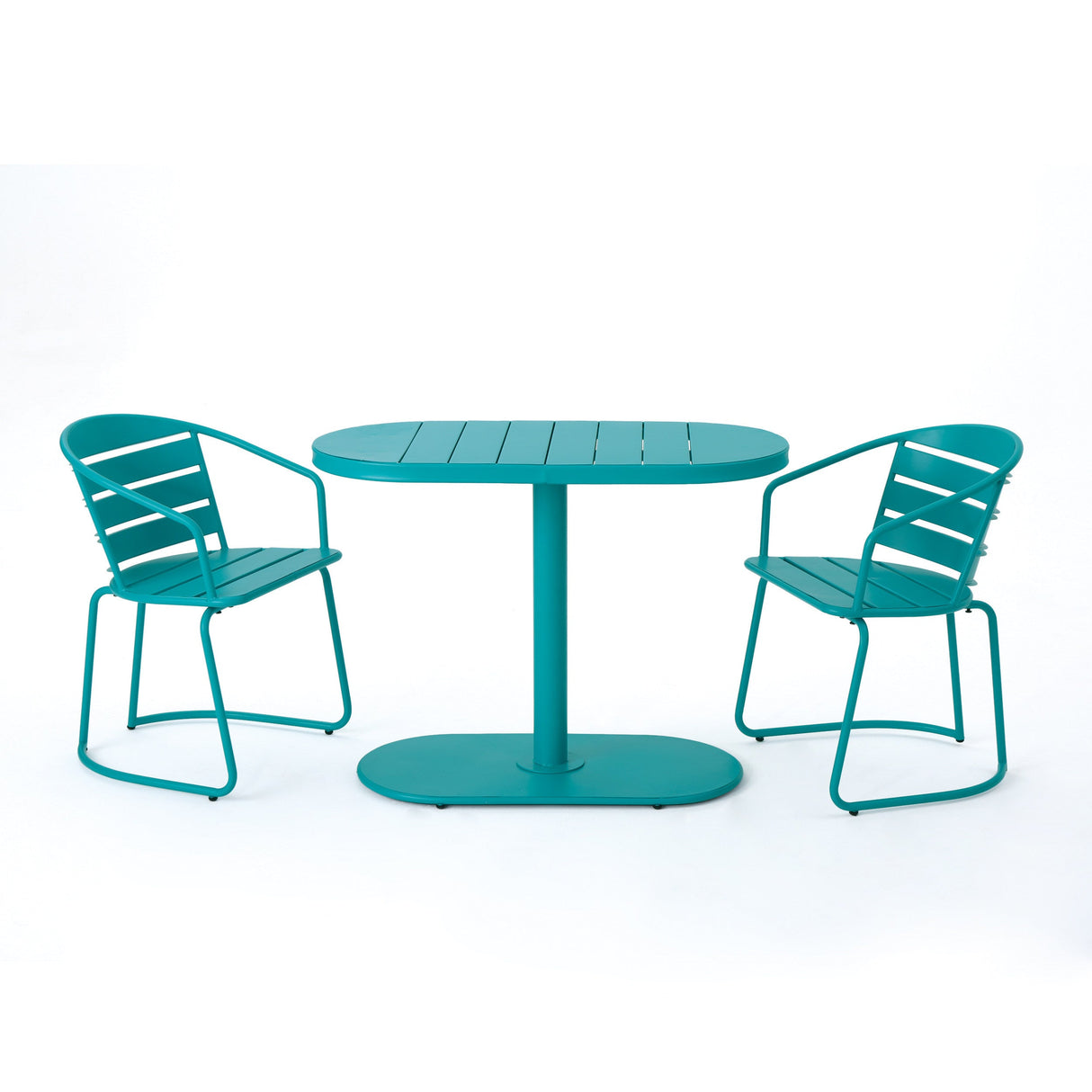 3-Piece Elegant Outdoor Bistro Set with 2 Chairs and Oval Table, Teal