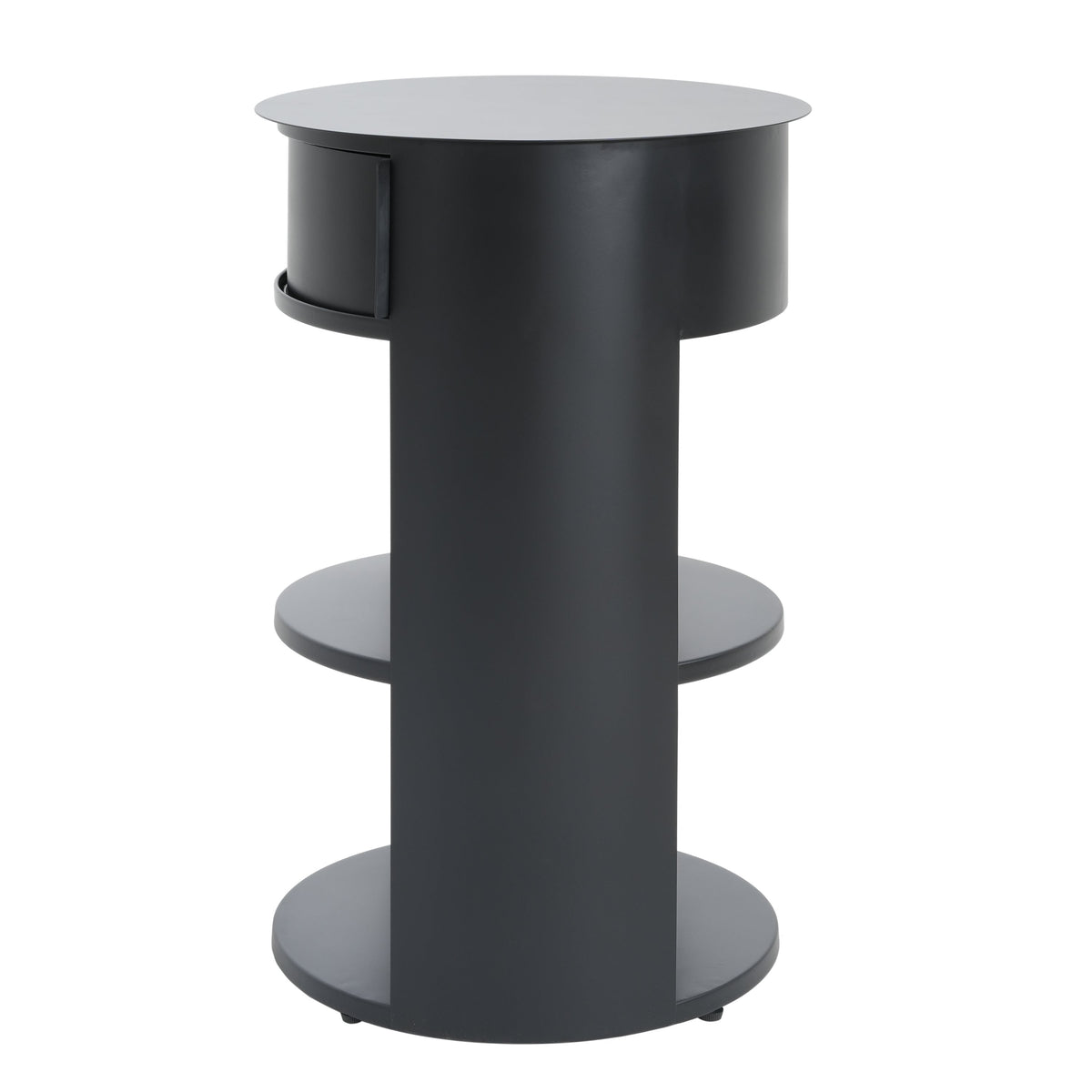 Indoor 3-Tier Metal Round Side Table with Sliding Door Cabinet