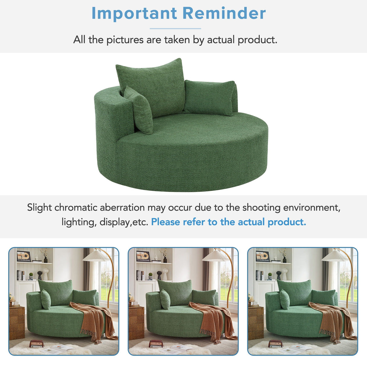 360° Swivel Accent Barrel Chair With 3 Removable Pillows For Living Room