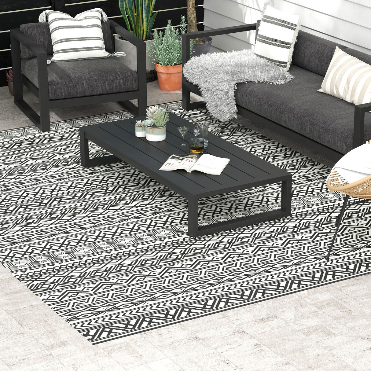 Reversible-outdoor-rug,-9'-x-12'-waterproof-plastic-straw-floor-mat,-gray-&-cream-white-boho-Outdoor-Rugs