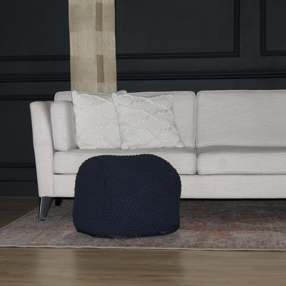 Semi Rounded Pouf Cable Knitted Perfect Seating