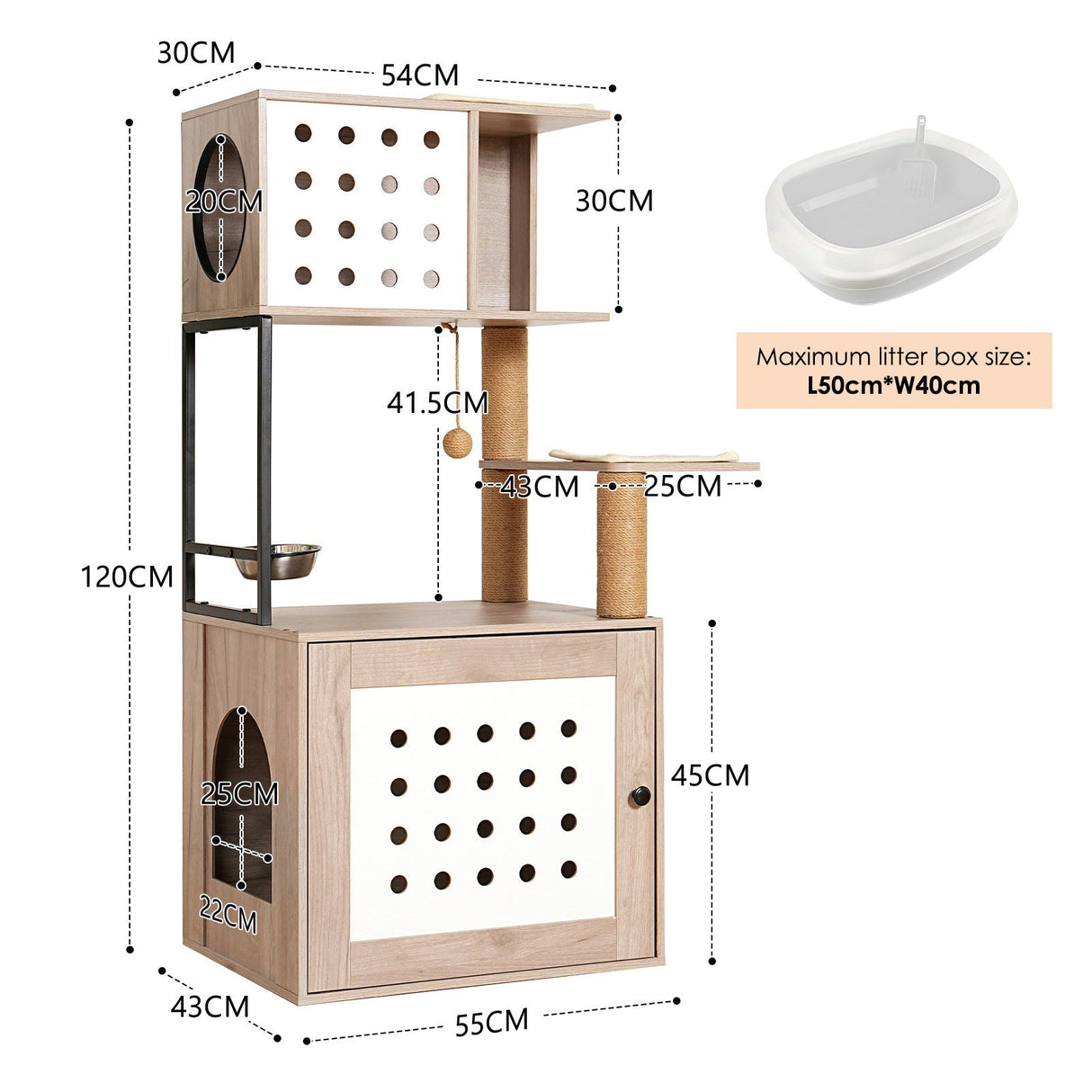 Cat Tree with Litter Box Enclosure and Large Hammock