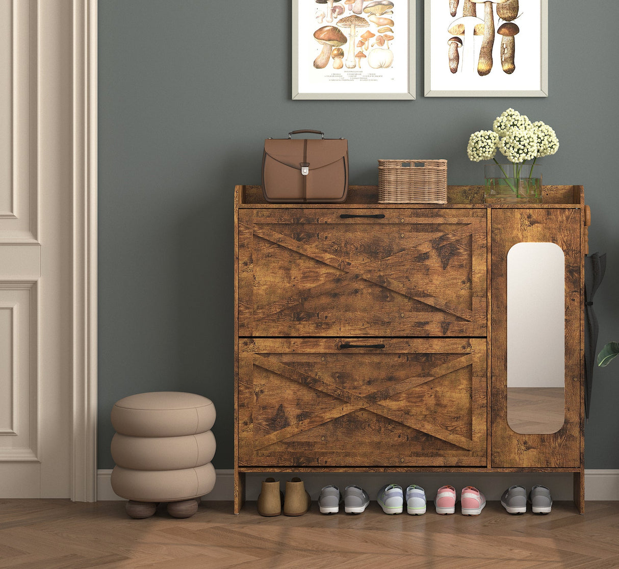 Shoe Storage Cabinet with 2 Flip Drawers