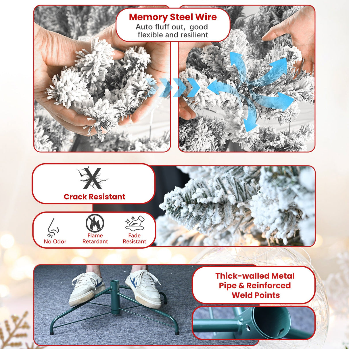 4FT Flocked Christmas Tree with Pine Cones and Snowy PVC Design