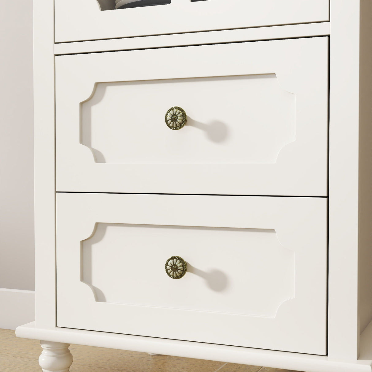 Minimalism Buffet Cabinet With Glass Doors And Double Drawer