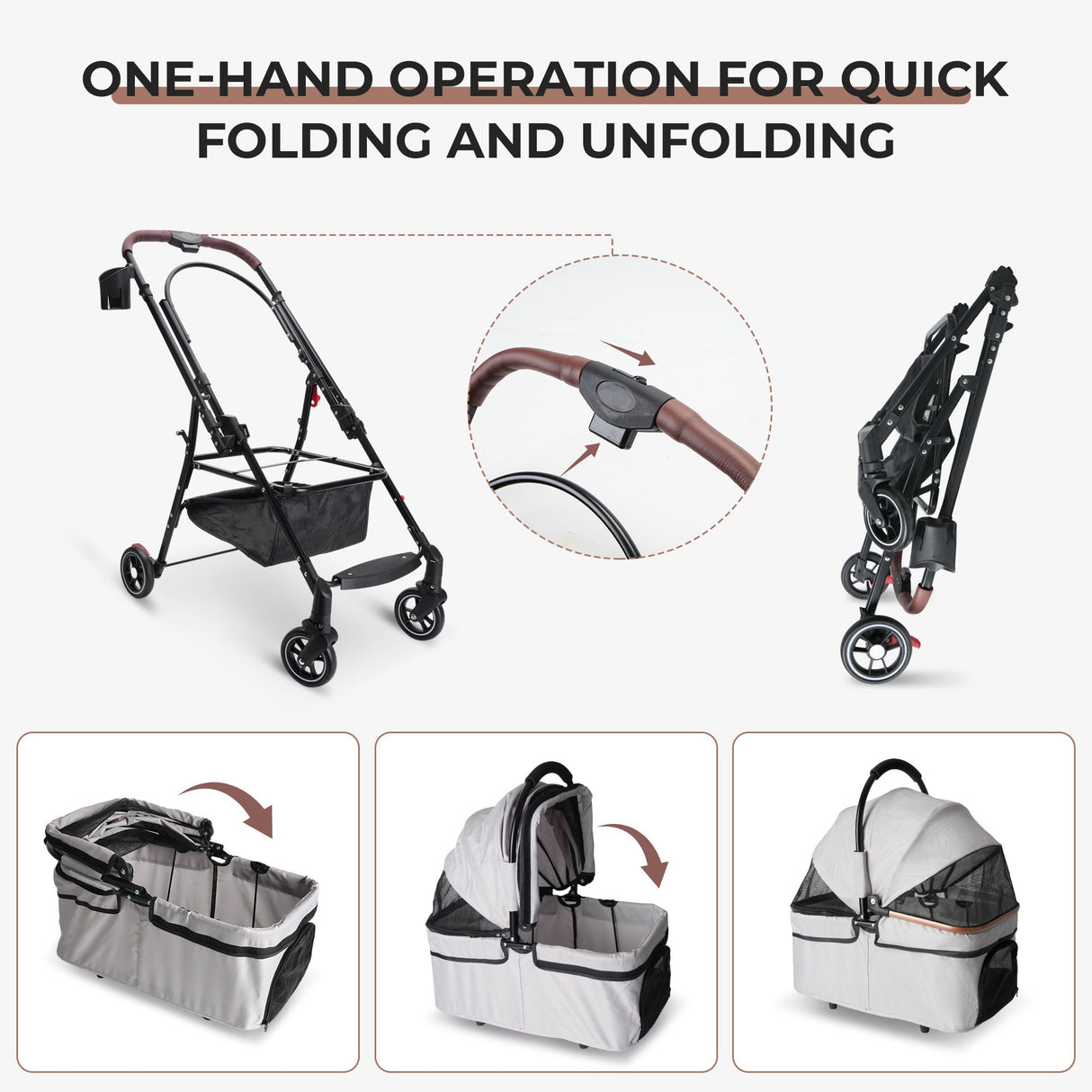 4-Wheel Foldable Pet Stroller for Dogs & Cats