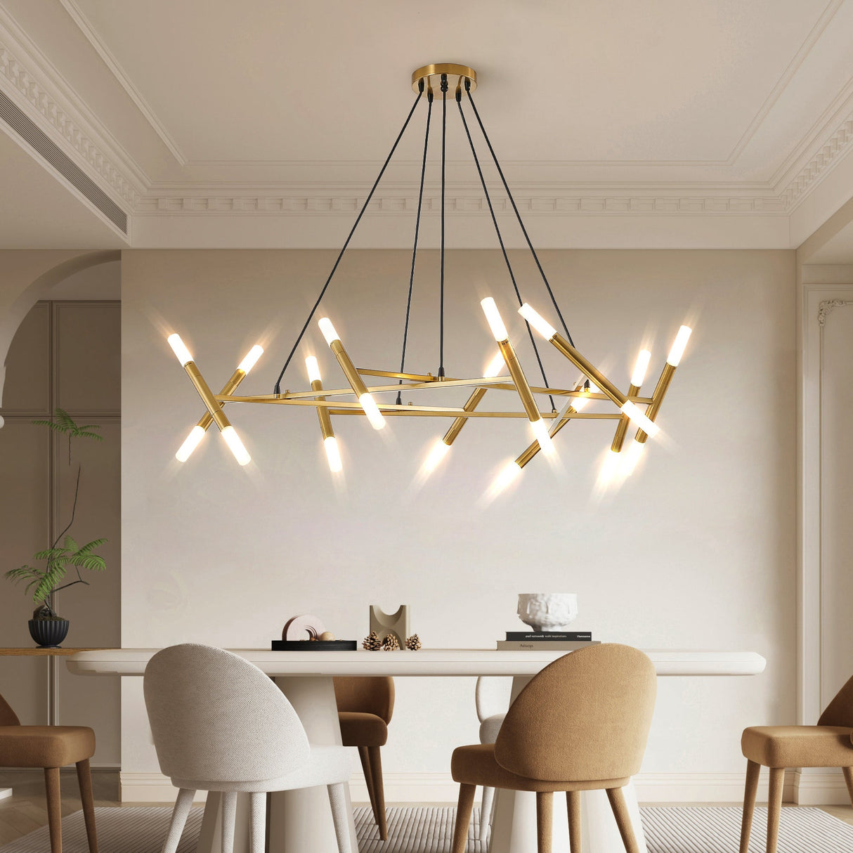 41' Golden Modern Chandelier Light FixtureBranch Design with Frosted Tubes