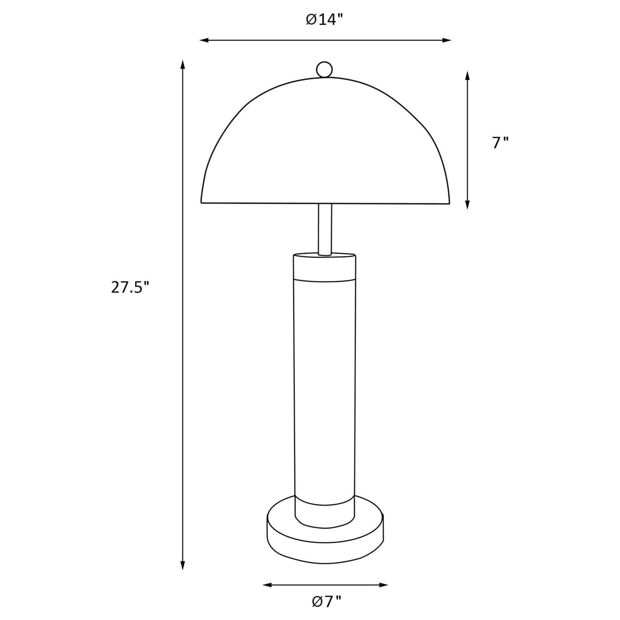 Leoch - Dome Shade Pillar Table Lamp Set With Dome - Black
