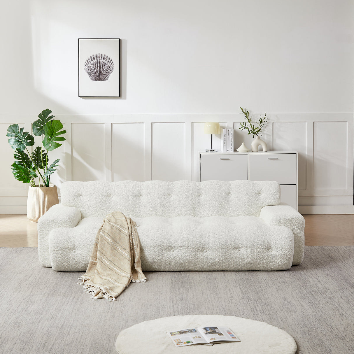 87.4-Inch Cloud Series Minimalist Button-Tufted Square Arm Three-Seater Sofa
