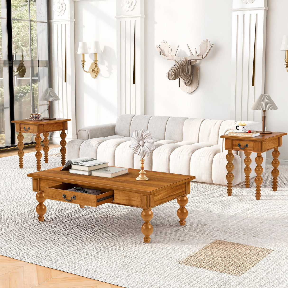 Rectangular Wooden Coffee Table with Storage Drawer