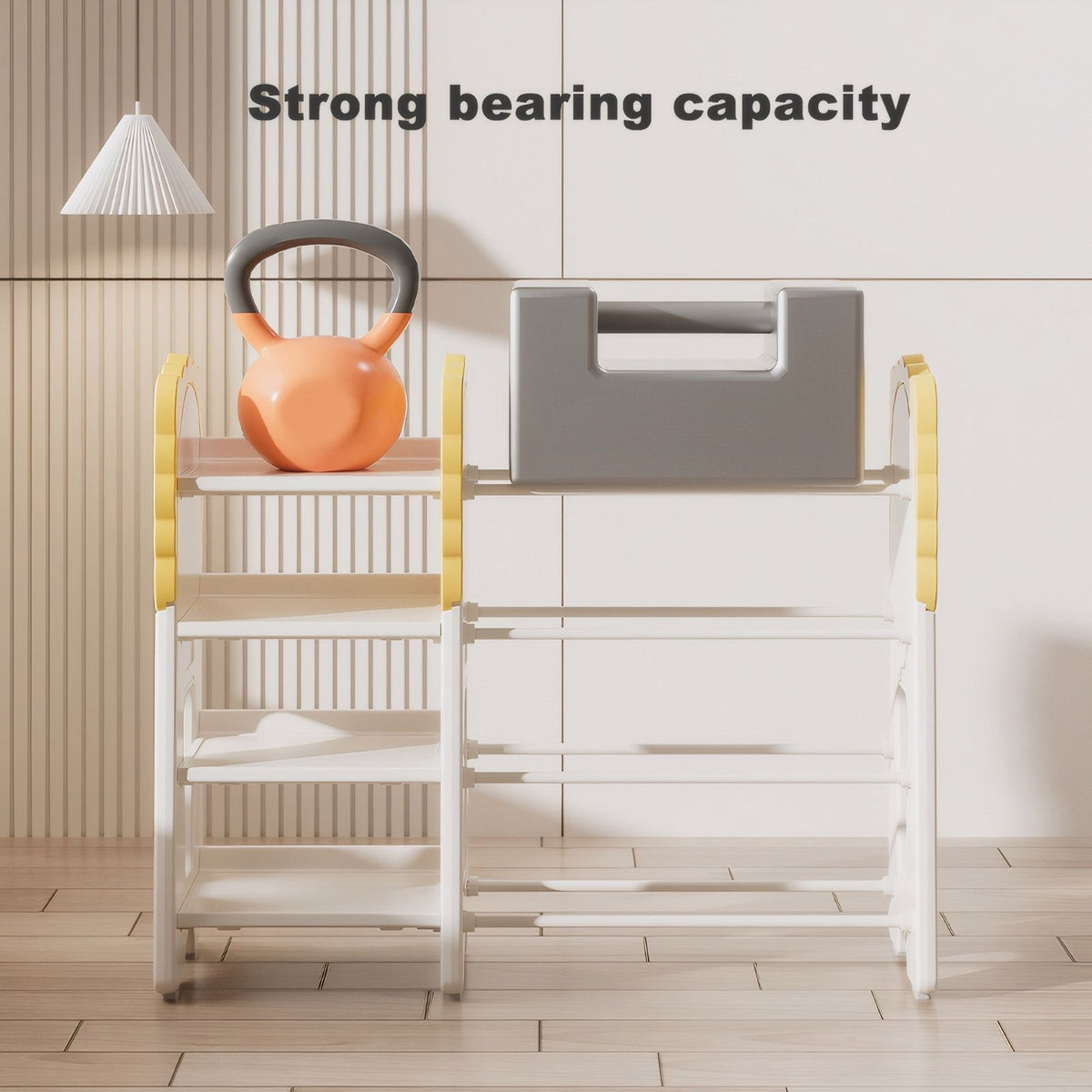 Kids Bookshelf and Toy Storage with 8 Removable Bins - Gray / White / Yellow