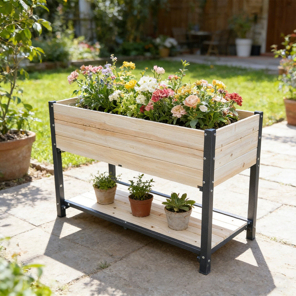 Solid Wood & Iron Frame Raised Garden Bed