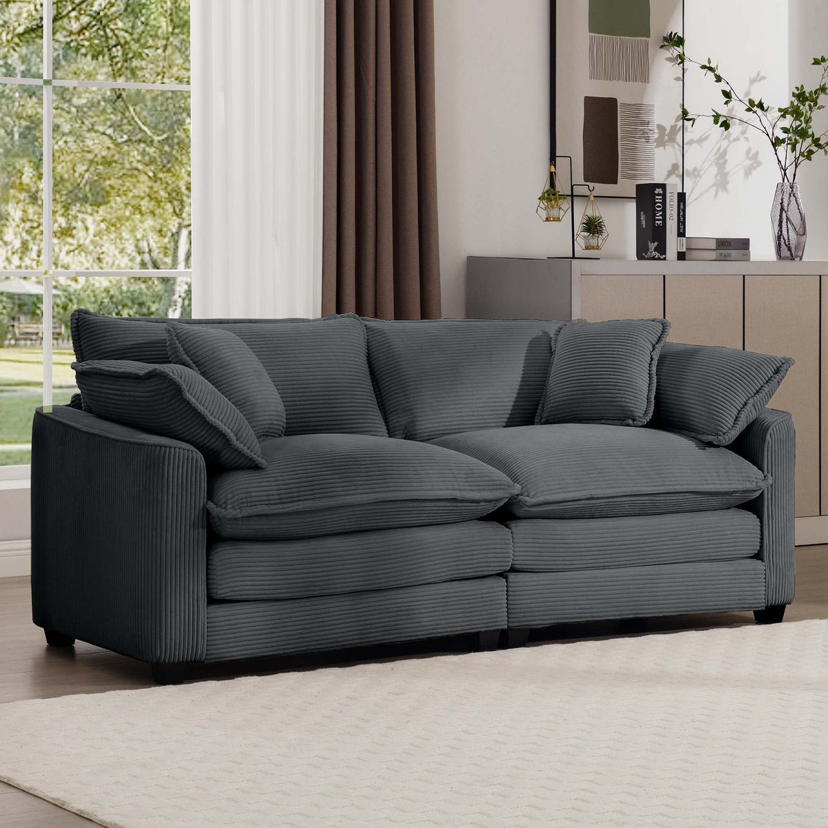 Modern 2 Seater With 4 Pillows, Upholstered Deep Seating Loveseat