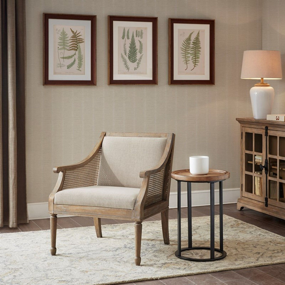 Transitional Cane Accent Armchair And Back Cushion - Natural
