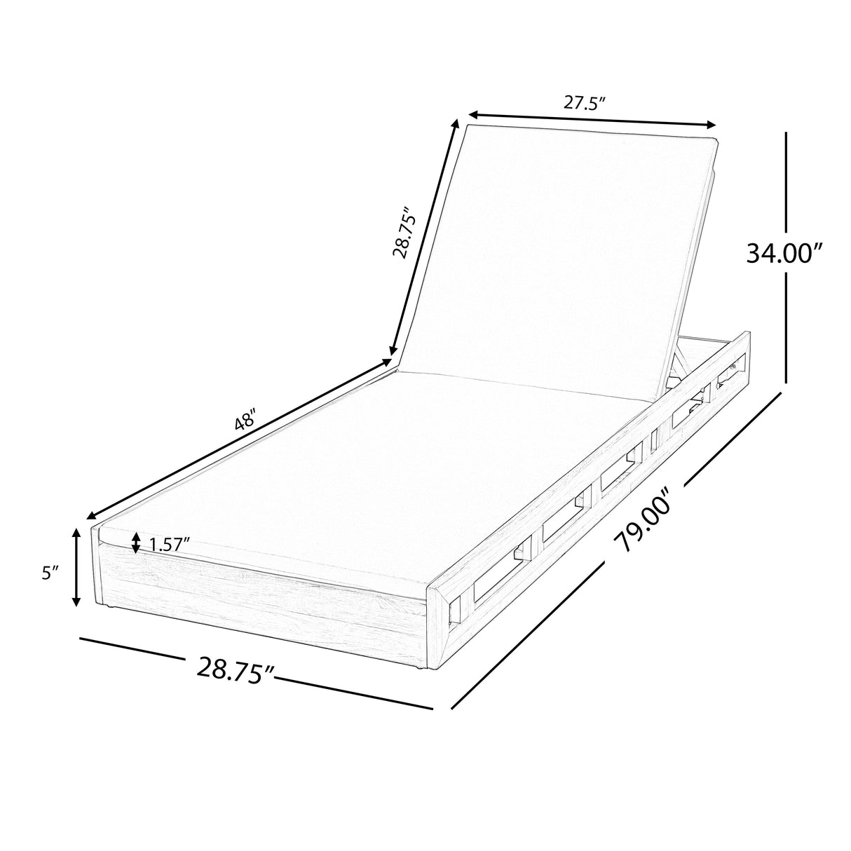 Lounge Chaise Set, Acacia Wood with Water-Resistant Lounge Cushions