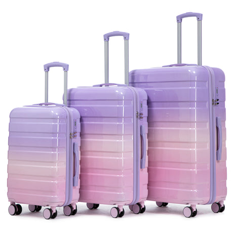 20'/24'/28'-3-pcs/set-in-PC-Spinner-Wheel-Luggage,-Carry-on-Suitcase,-With-Gradient-Color-and-Combination-Lock(Pink+Purple)-Luggage-Sets