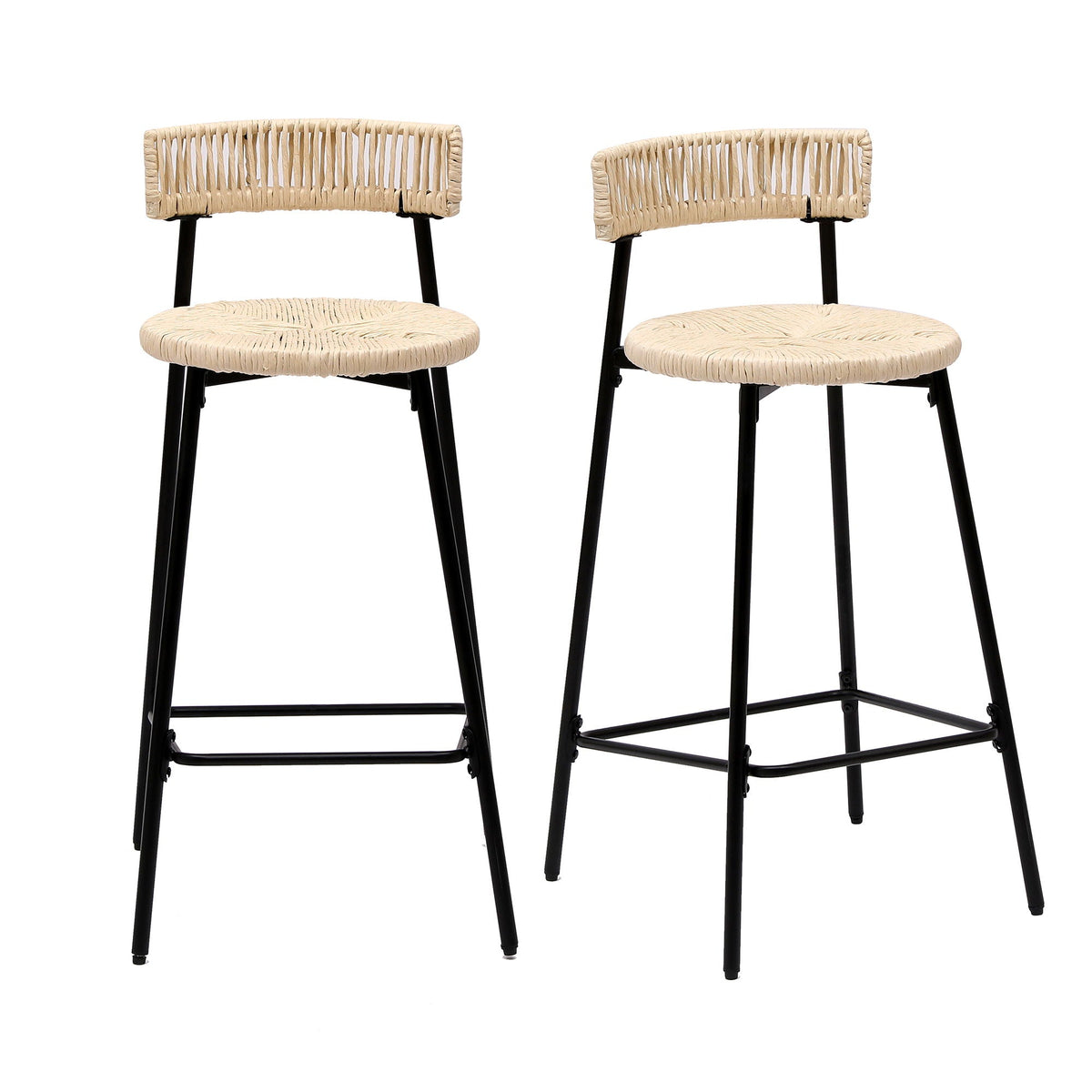 Boho Style Handwoven Paper Rope Counter Stools (Set of 2)