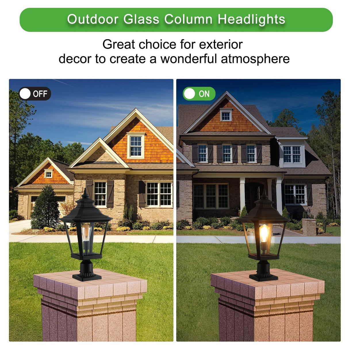 21' Outdoor Post Lantern Light 2-Pack – Vintage Black Metal & Clear Glass
