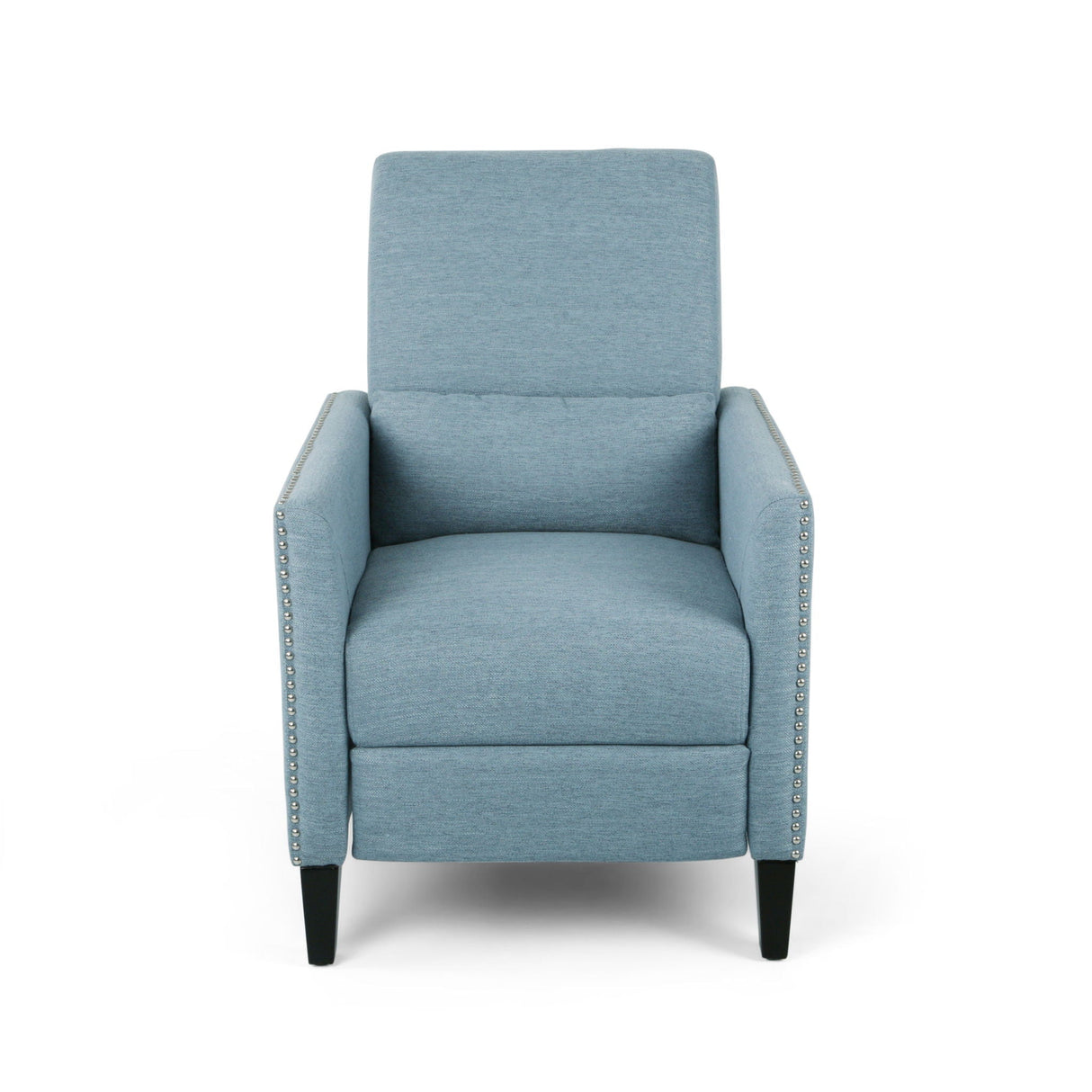 Repose Upholstered Recliner Chair with Nailhead Trim and Side Pocket - Light Blue