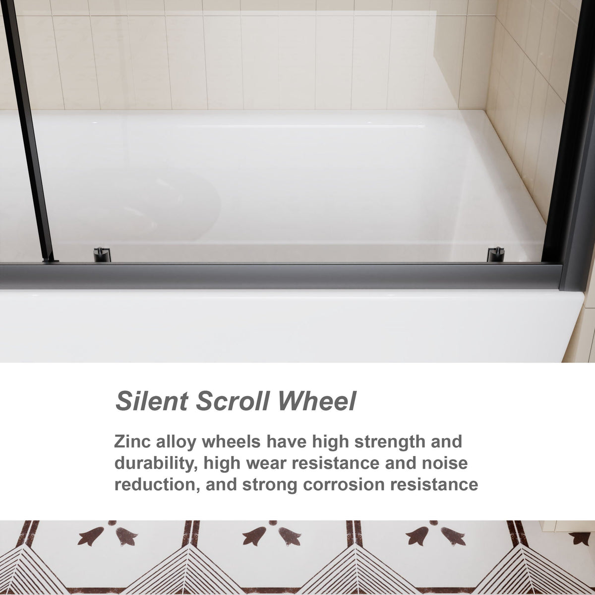 Sliding Shower Door For Bathtub - Matt Black
