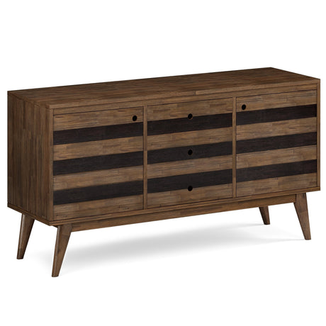 2-Door-Sideboard-with-3-Drawers-and-Adjustable-Shelves,-Rustic-Natural-Aged-Brown-Buffets-&-Sideboards