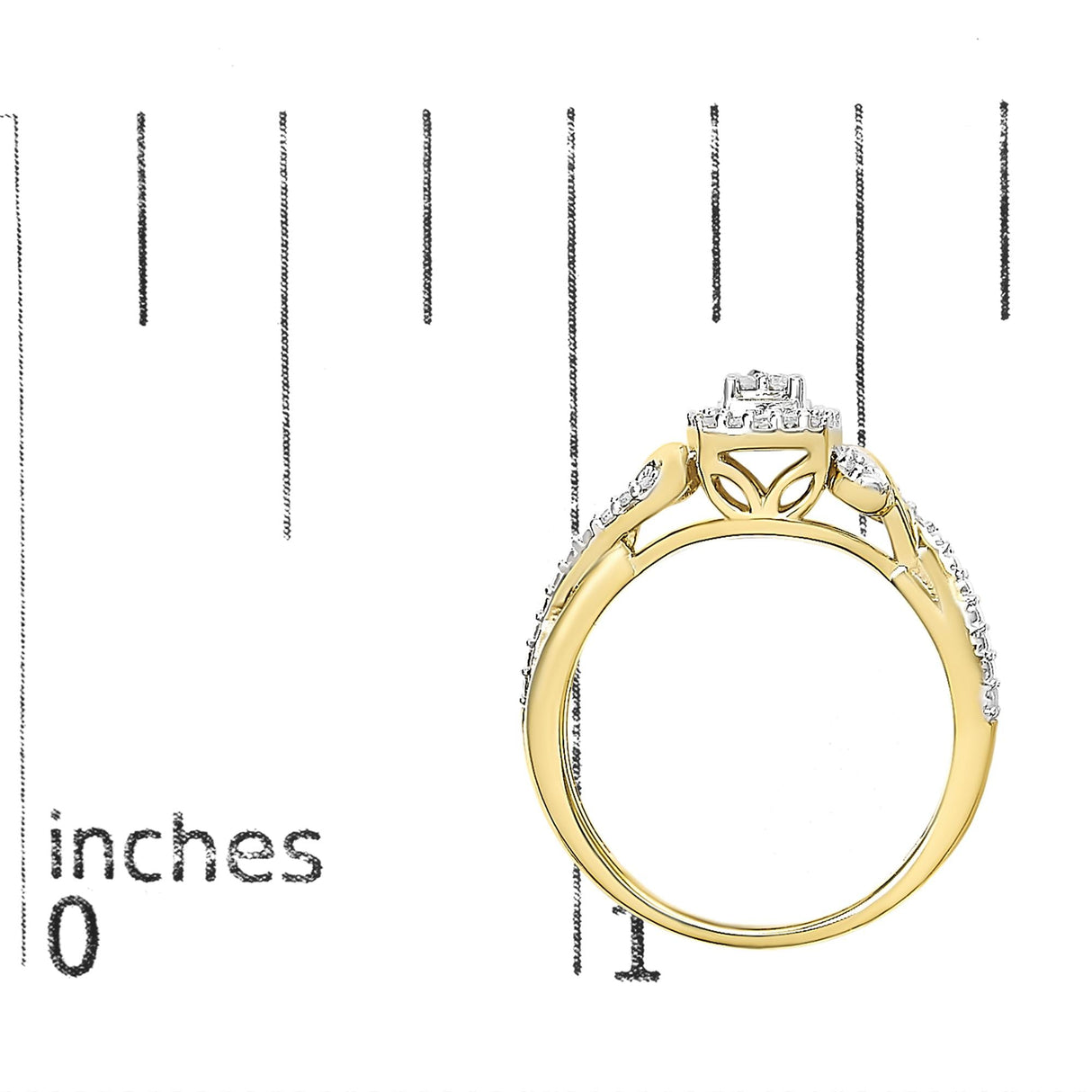 14K Yellow Gold Plated .925 Sterling Silver 1/10 Cttw Round-Cut Diamond Composite Halo Engagement Ring