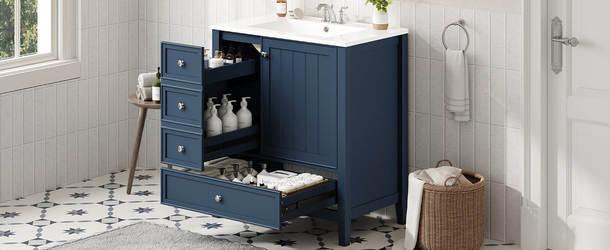 30" Bathroom Vanity with Sink, One Cabinet and Three Drawers