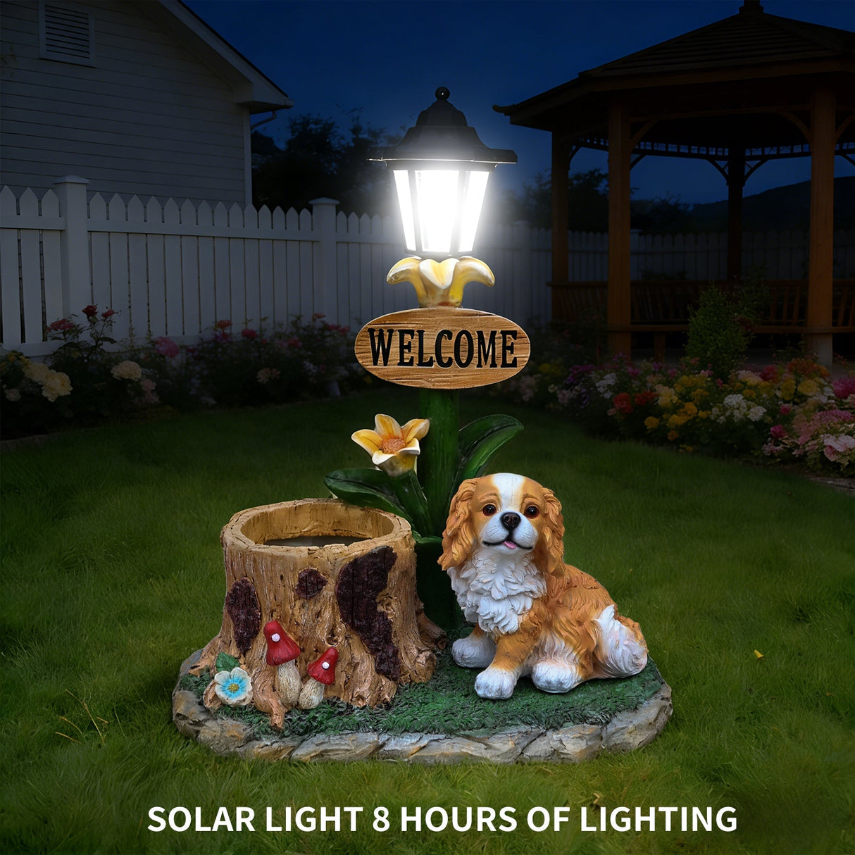 Sitting Dog Solar Lantern Planter Statue