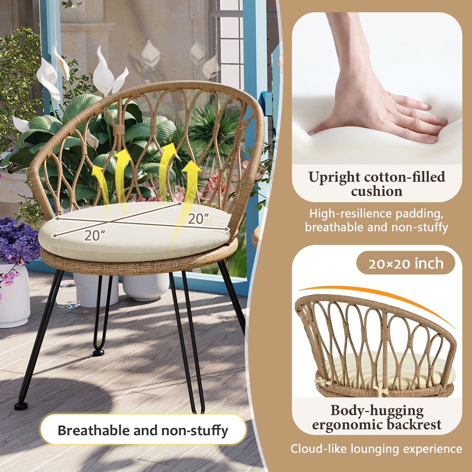 Parisian Lightweight PE Rattan Outdoor Bistro Set