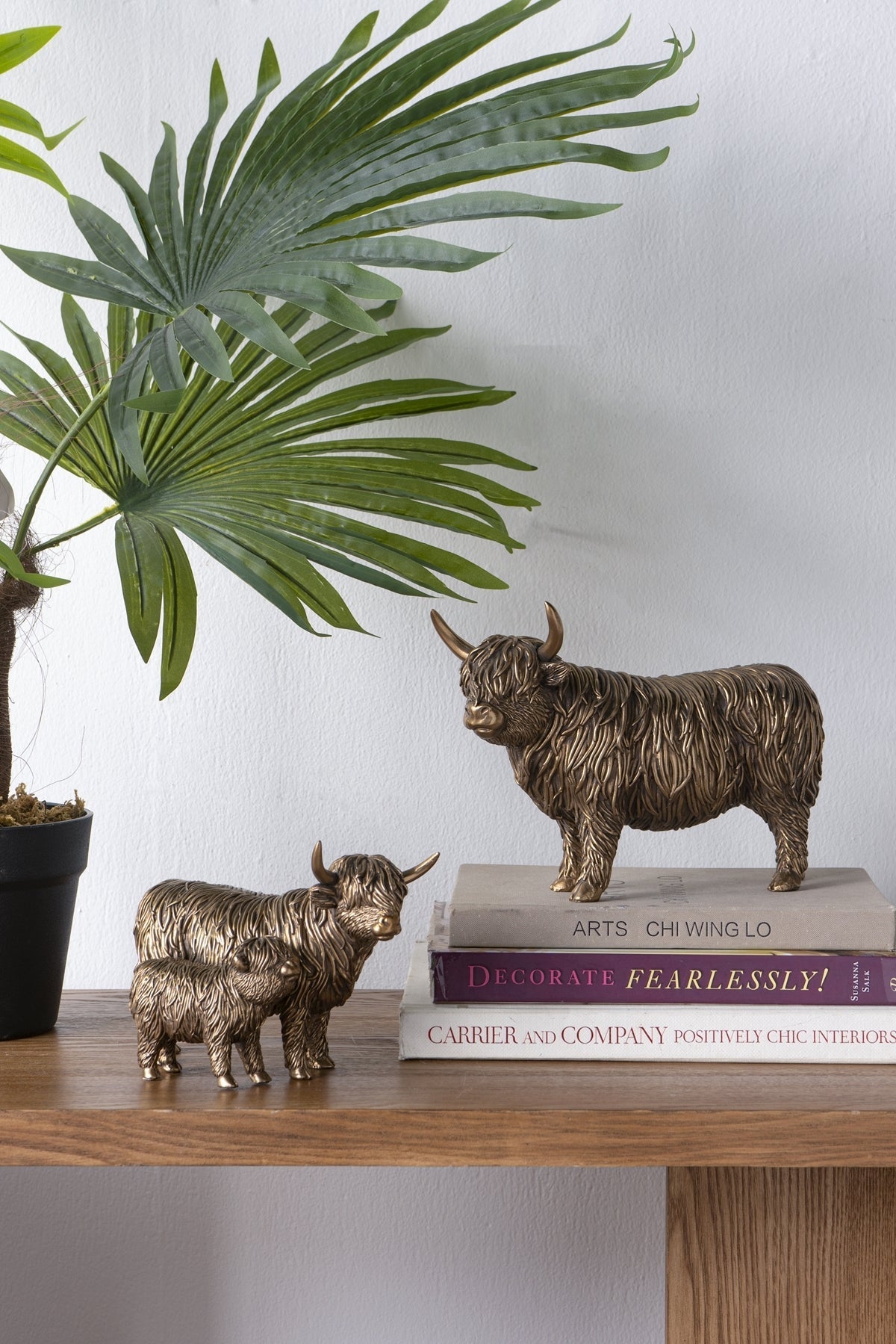 7.5x4.5x5.5' Lifelike Polyresin Highland Cow and Calf Statue with Rich Bronze Finish